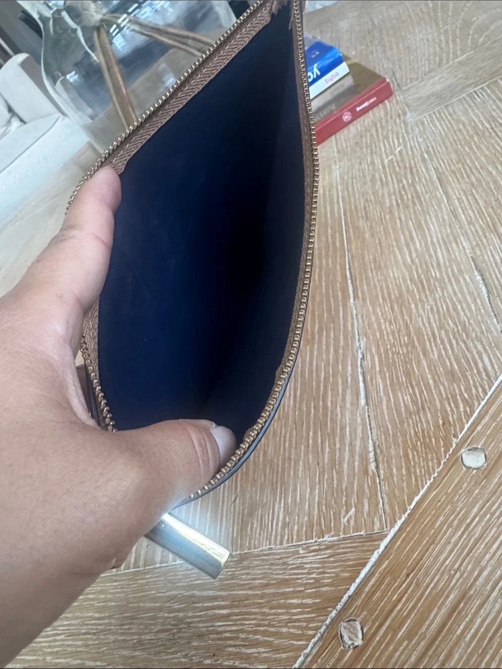 Tory Burch Cognac Leather Wristlet with Gold Hardware